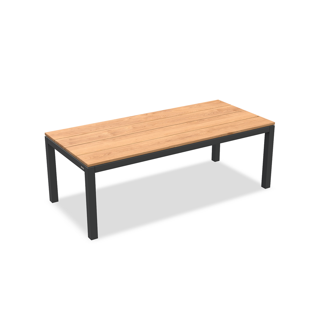 Danli tuintafel 220x100 in antracite aluminium (charcoal mat) met teak tafelblad