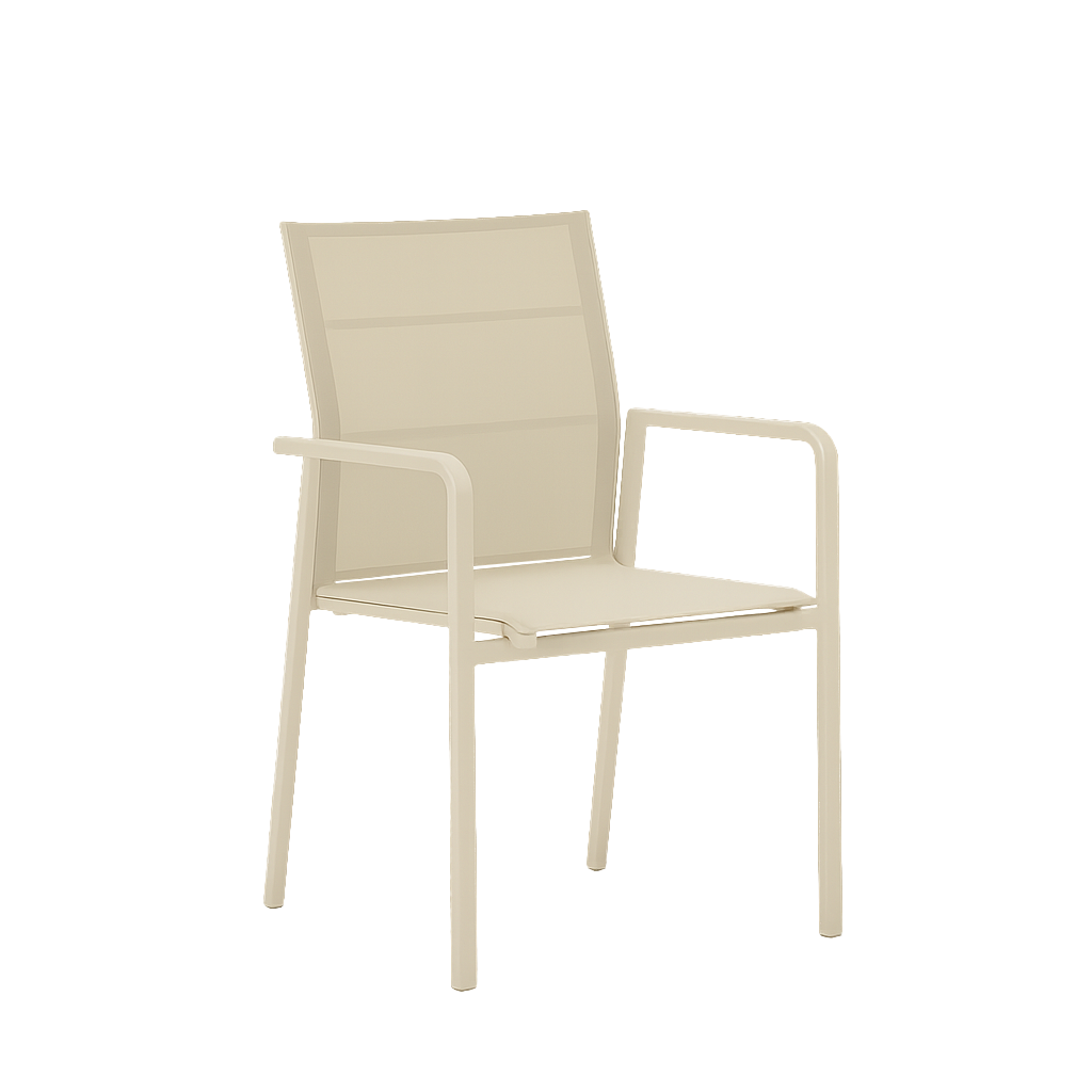 Boca stapelbare tuinstoel in beige (mocha) aluminium en beige textilene