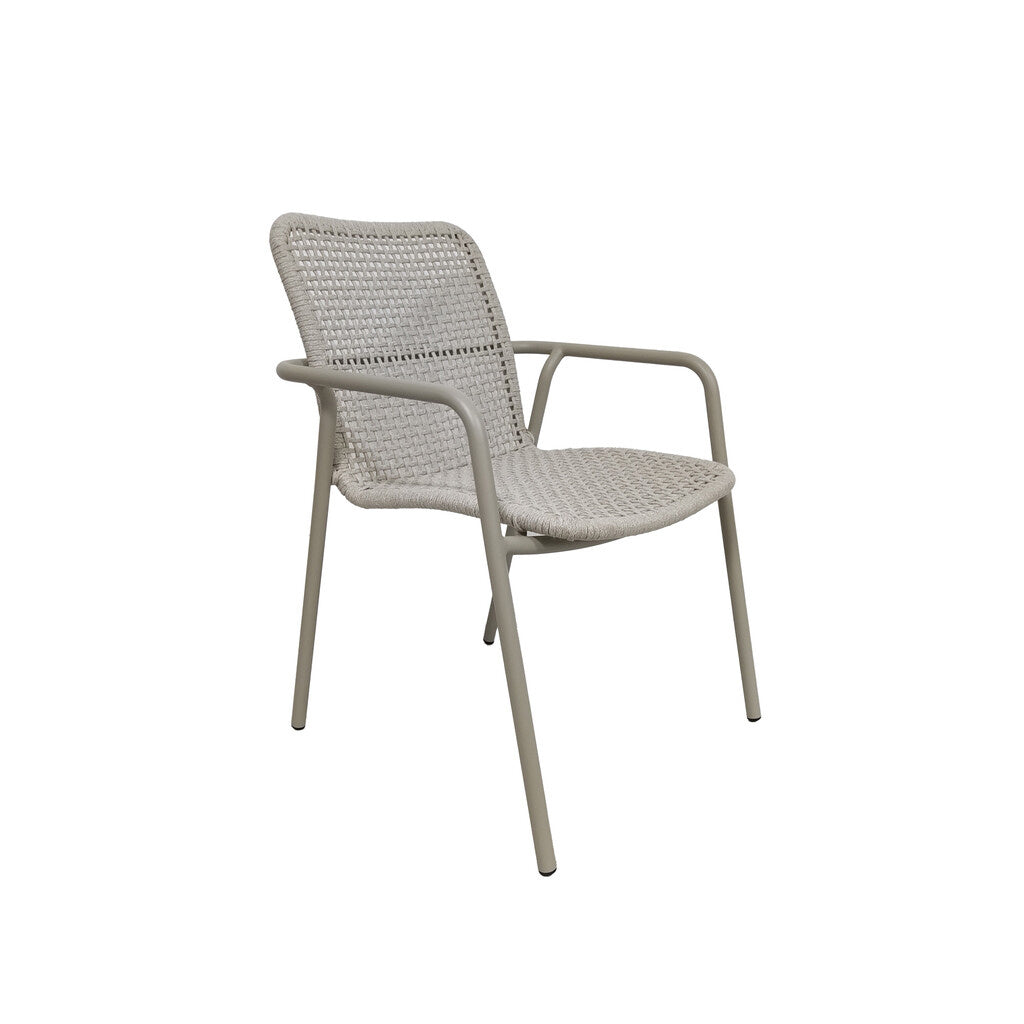 Durham stackable garden chair in sand aluminum and sand square woven round rope 