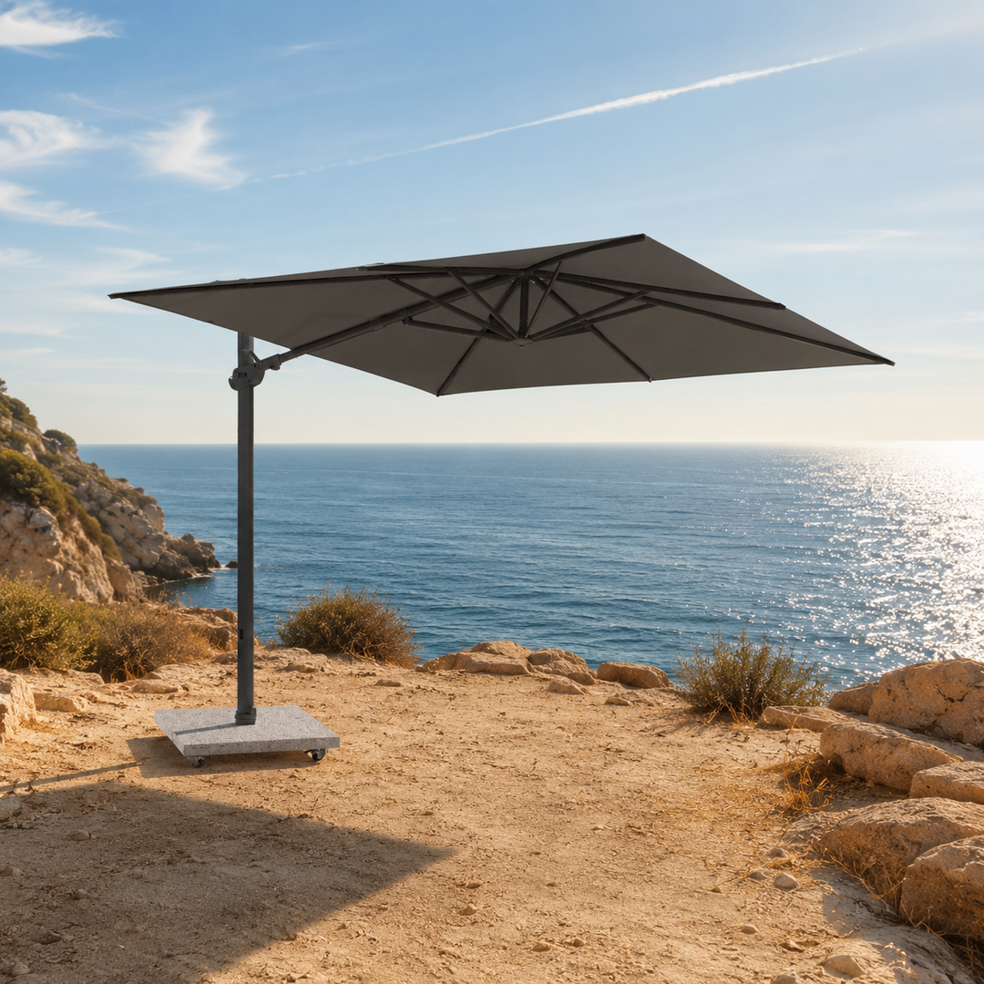 Parasol suspendu Monaco 300x300 Sunbrella parasol+base+housse | noir/charcoal