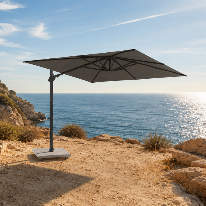Parasol suspendu Monaco 300x300 Sunbrella parasol+base+housse | noir/charcoal