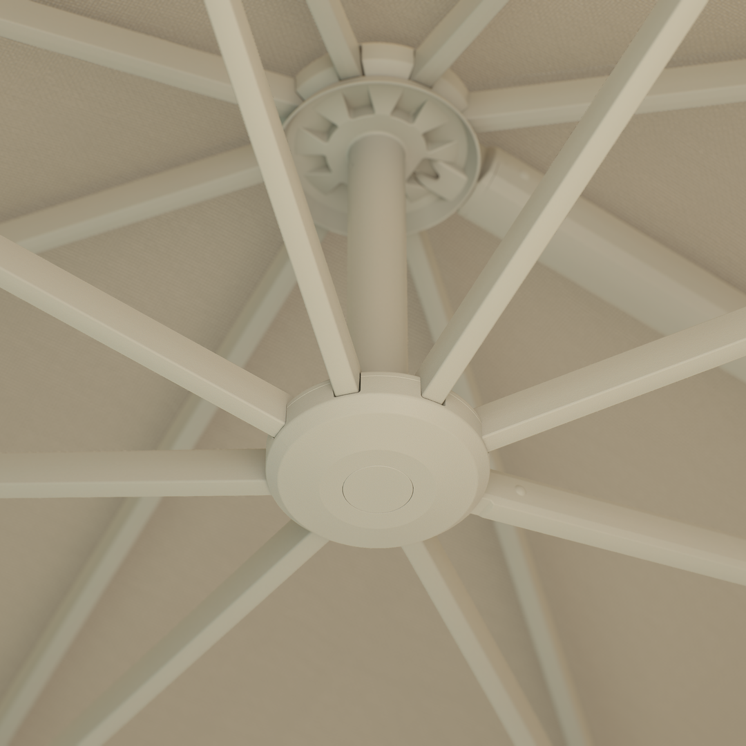 Mallorca LED zweefparasol beige frame en zandkleurige parasoldoek + voet + beschermhoes
