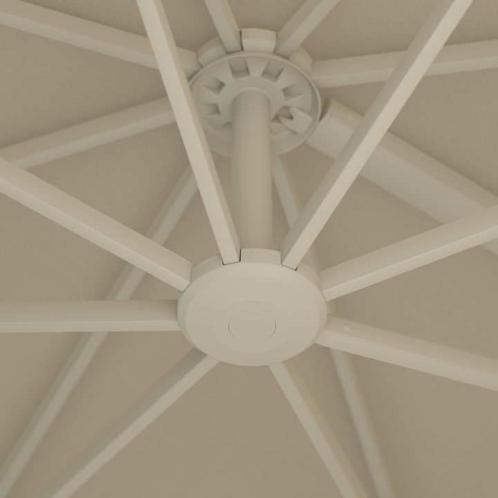 Mallorca LED zweefparasol beige frame en zandkleurige parasoldoek + voet + beschermhoes