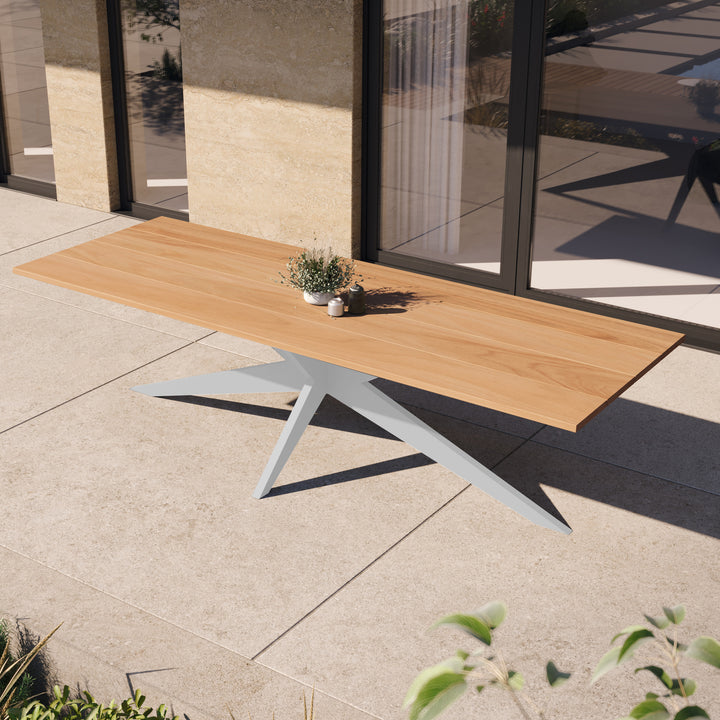 Yate garden table 280x100 white aluminum frame and teak tabletop