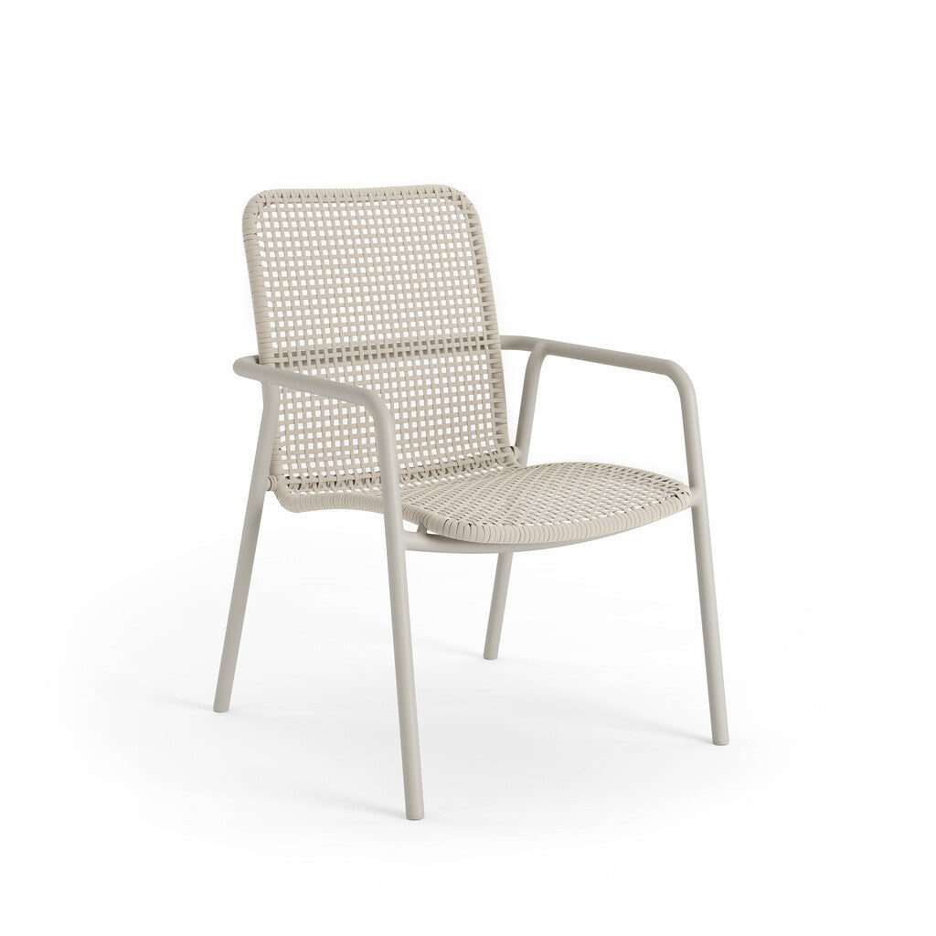 Durham stapelbare tuinstoel in beige (dune) aluminium en sand vierkant geweven ronde rope