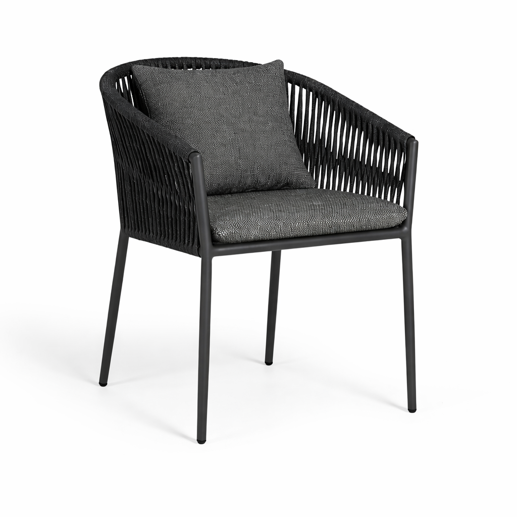 Fortuna tuinstoel in antracite aluminium en antracite recht geweven ronde rope