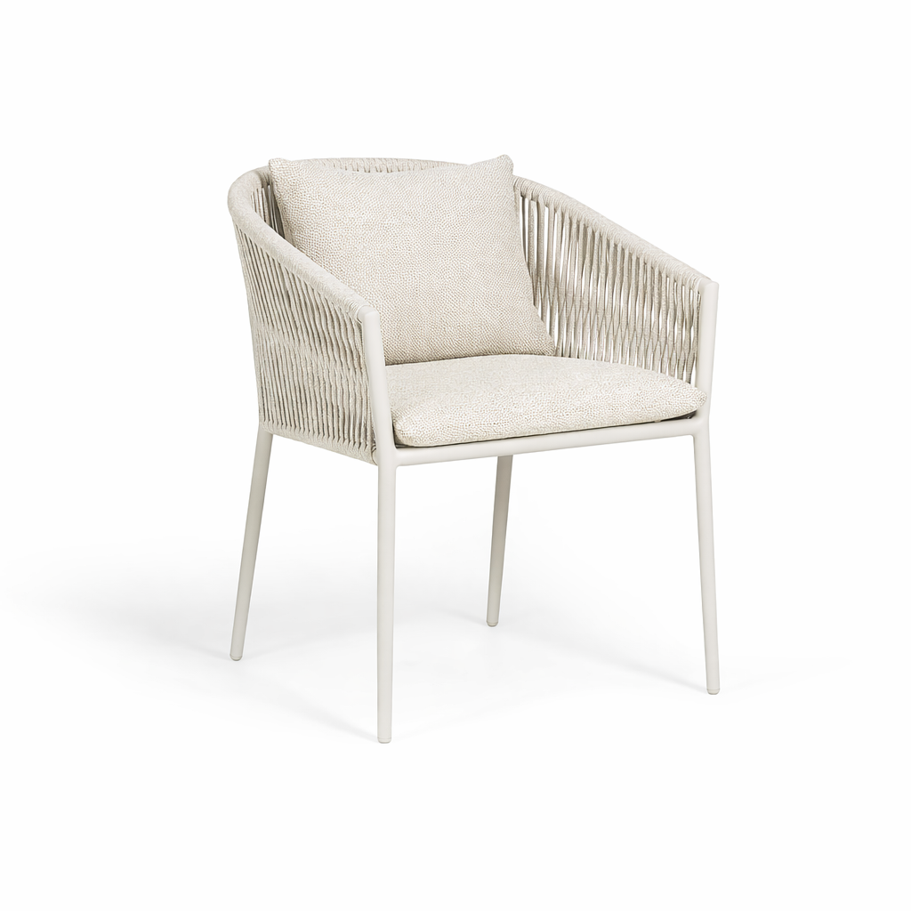 Fortuna garden chair in dune aluminium and linen straight woven round rope