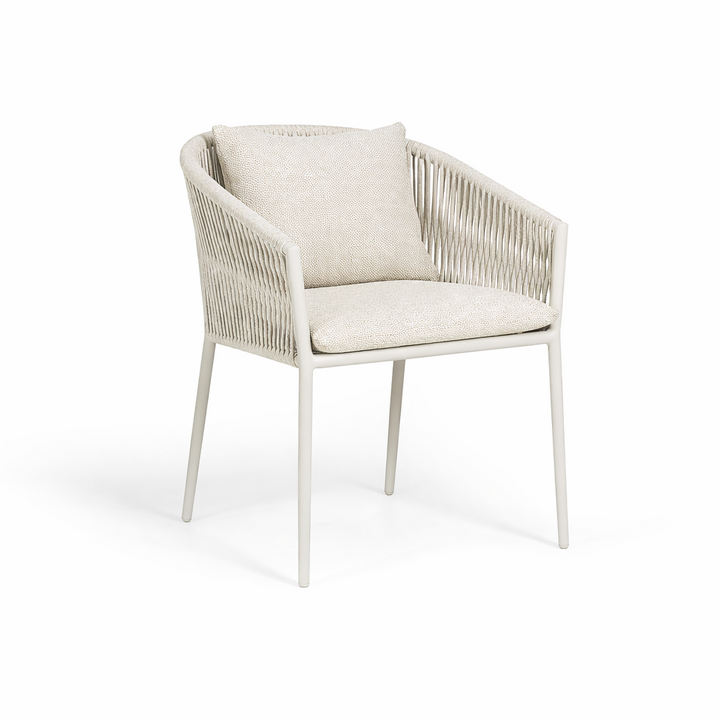 Fortuna garden chair in dune aluminium and linen straight woven round rope