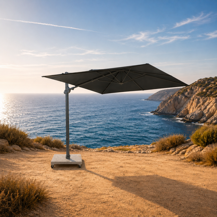 Parasol suspendu Monaco 300x300 Sunbrella parasol+pied+housse | noir/noir