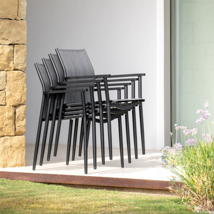 Livorno extendable garden table with all-ceramic table top 220-330x106 and Loya stacking chair in charcoal mat