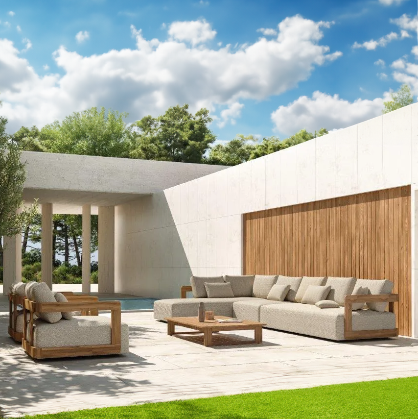 Rafa lounge set in teak with all-weather cushions
