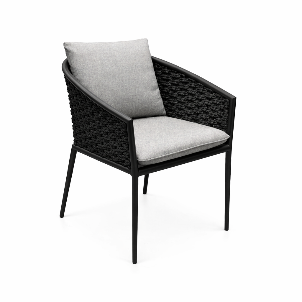 Sarina tuinstoel in antracite aluminium en antracite horizontaal geweven ronde rope