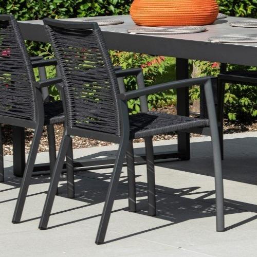 Sevilla garden chair in anthracite aluminum and anthracite straight woven round rope