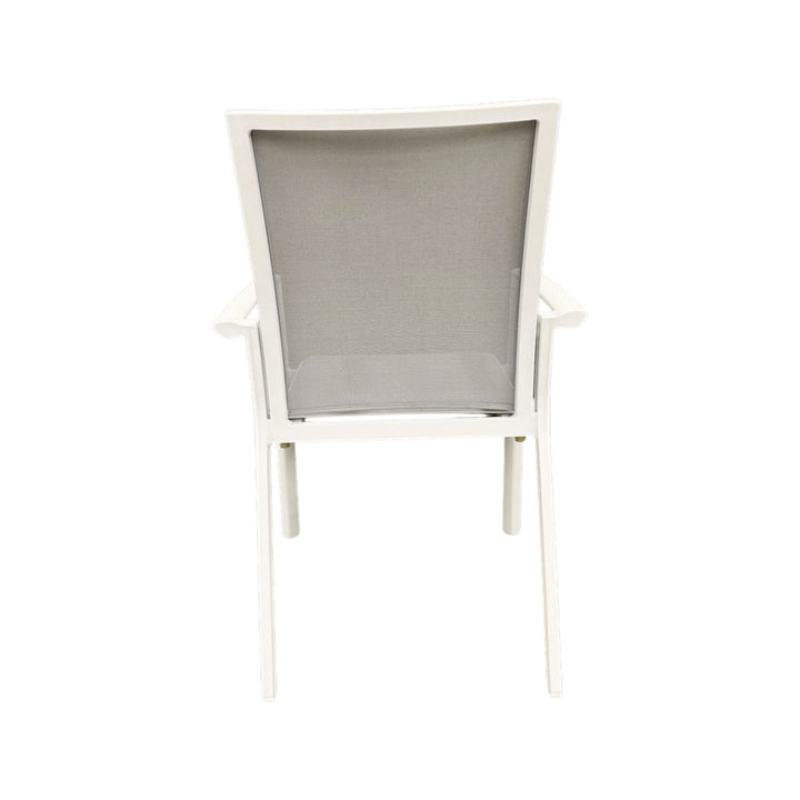 Sevilla stackable garden chair in white aluminum and light gray textilene