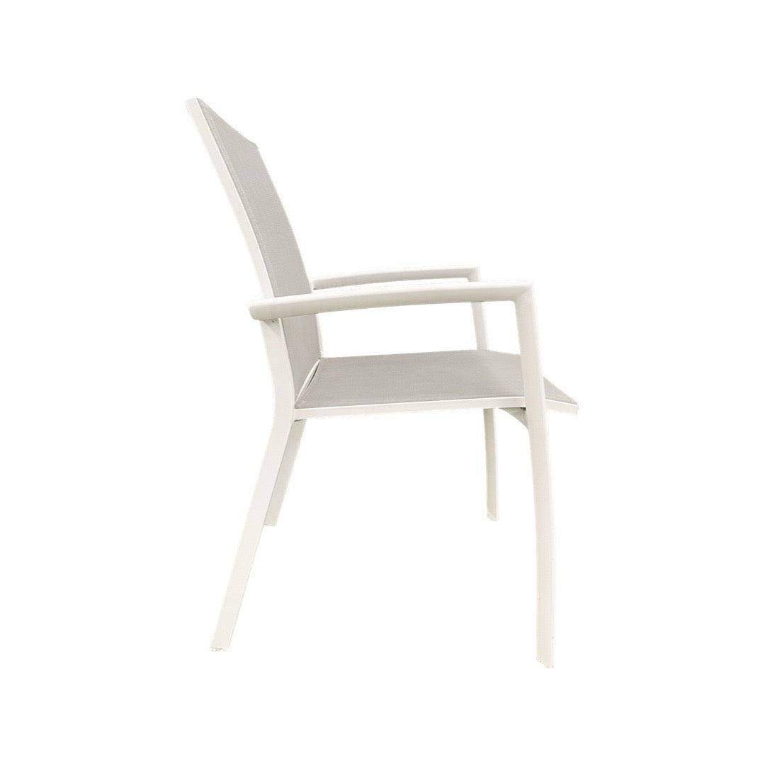 Sevilla stackable garden chair in white aluminum and light gray textilene