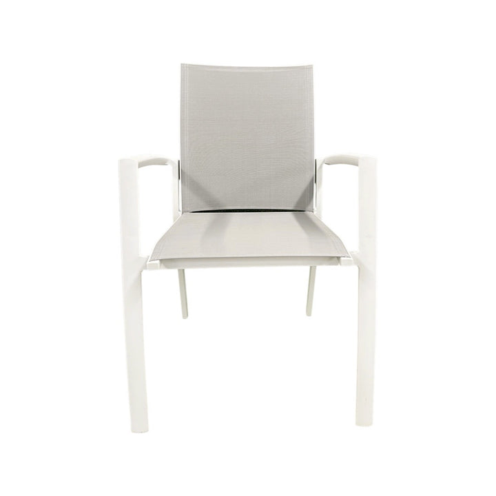 Sevilla stackable garden chair in white aluminum and light gray textilene