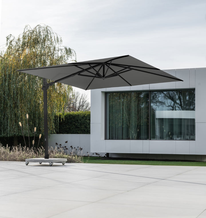 Marbella Plus Zweefparasol 300x300 Olefin parasol+voet+hoes | zwart/charcoal