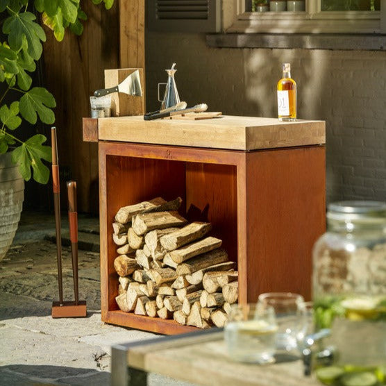 Ofyr Butcher block storage 90 corten teak wood