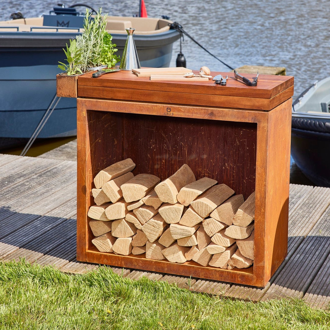 Ofyr Butcher block storage 90 corten teak wood