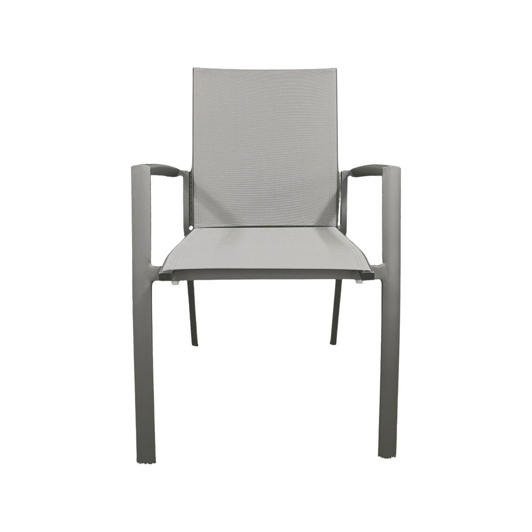 Sevilla stackable garden chair in anthracite aluminum and silver-gray textilene