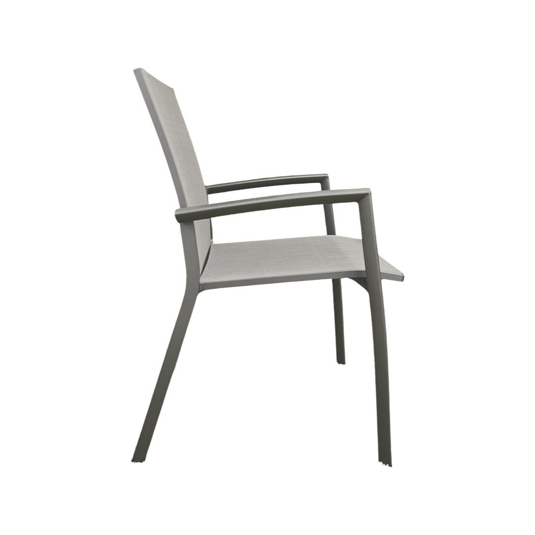 Sevilla stackable garden chair in anthracite aluminum and silver-gray textilene