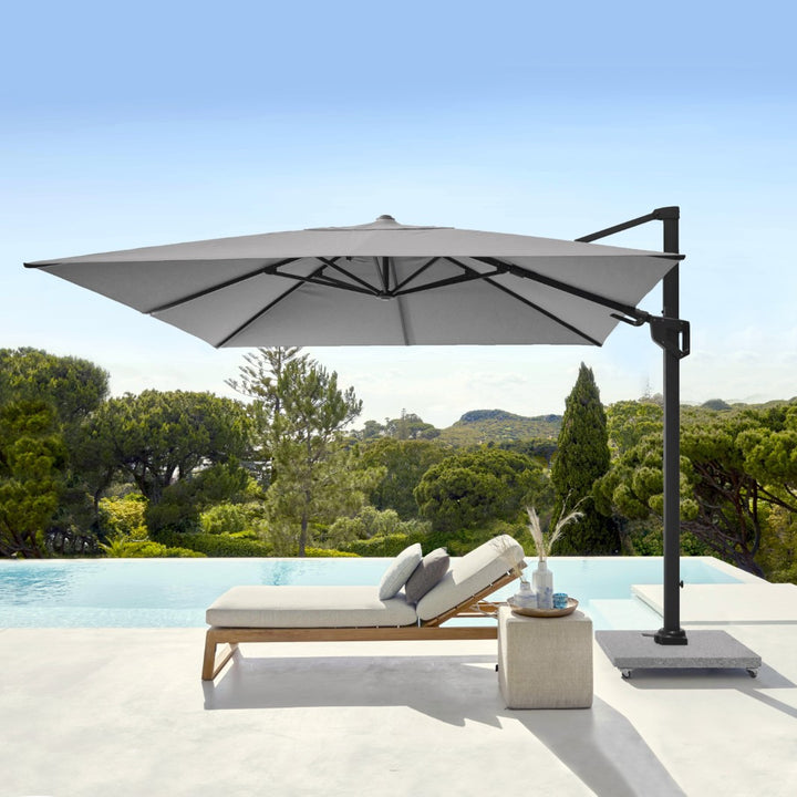 Valencia Zweefparasol 300x300 Parasol+voet+hoes | antraciet/lichtgrijs