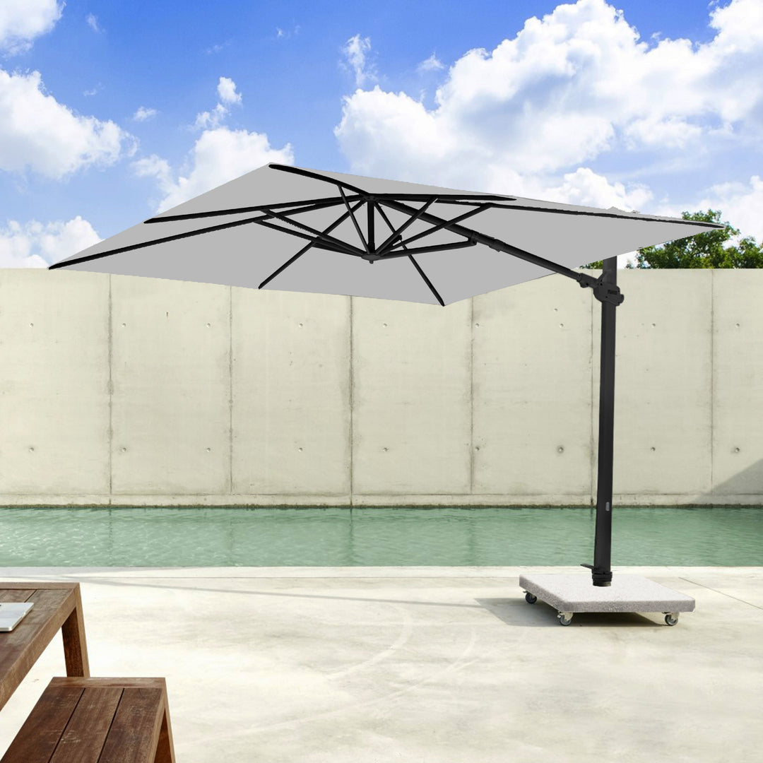 Monaco Zweefparasol 300x300 Sunbrella | parasol+voet+hoes | zwart / stone