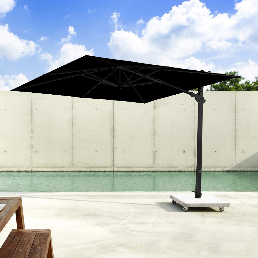 Monaco Zweefparasol 300x300 Sunbrella parasol+voet+hoes | zwart/zwart