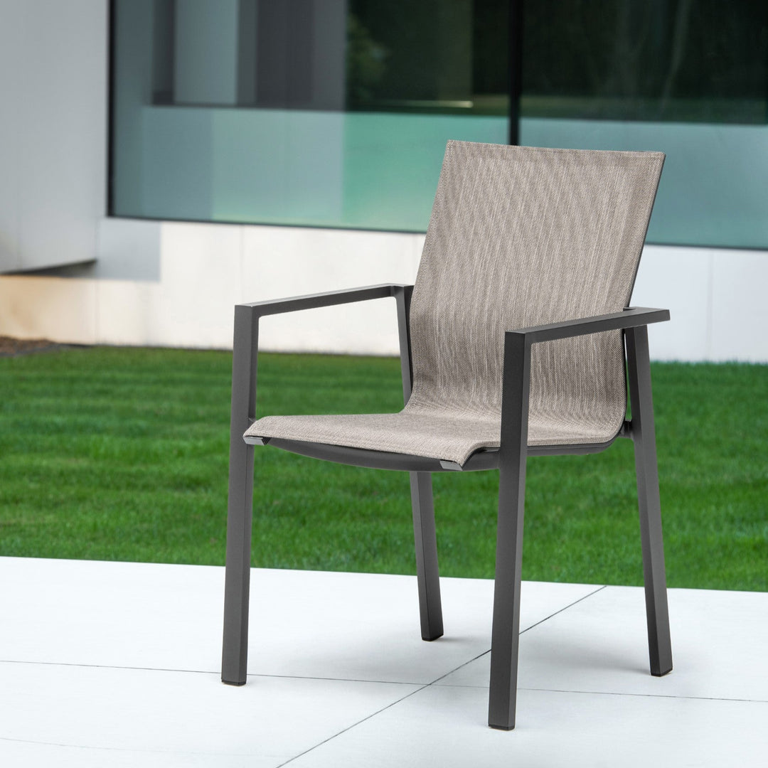 Livorno extendable garden table with all-ceramic table top 220-330x106 and Beja stacking chair in charcoal mat