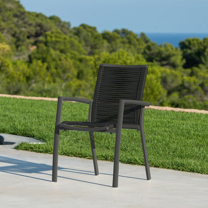 Sevilla garden chair in anthracite aluminum and anthracite straight woven round rope