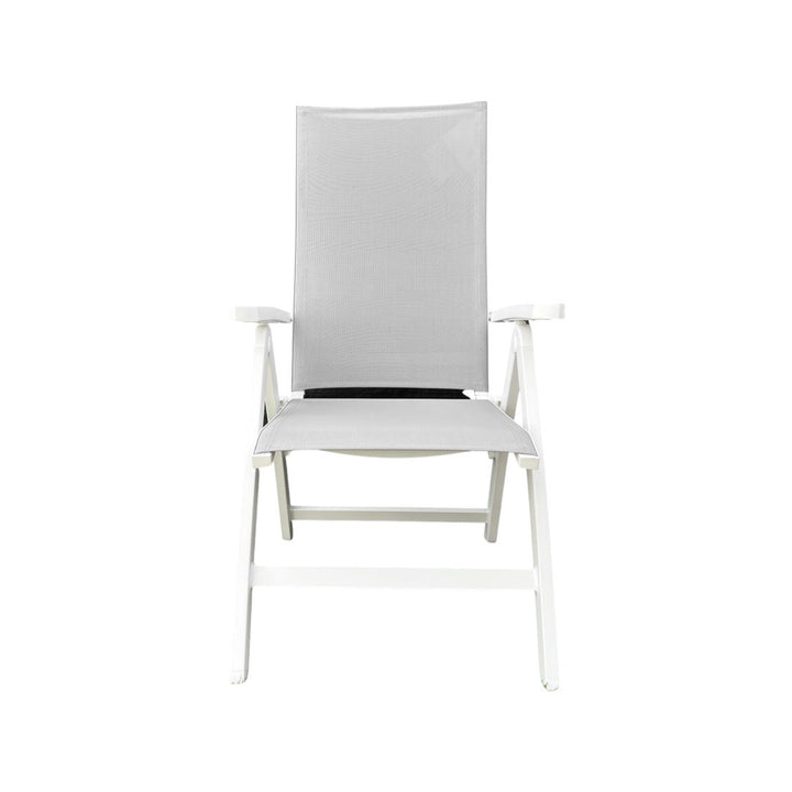 Tinos adjustable garden chair in white aluminum and light gray textilene