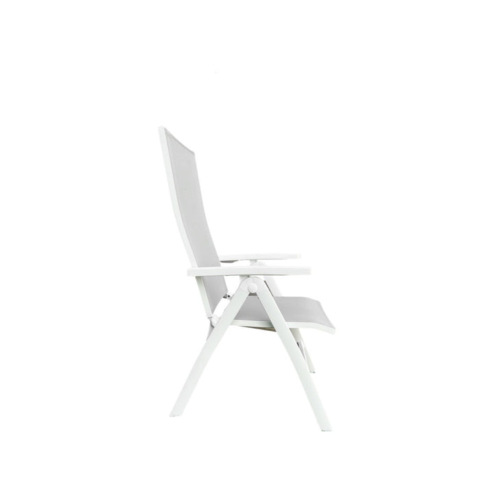 Tinos adjustable garden chair in white aluminum and light gray textilene